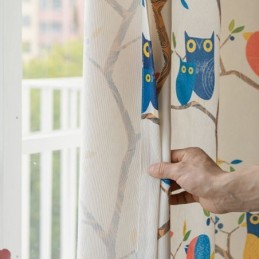 Tenda In Stile Nordico Su Misura, In Cotone Stampato Con Uccelli