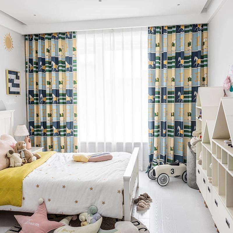 Tende In Cotone Per Bambini, Stile Cavallo Bianco Stampato