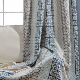 Tenda Oscurante In Cotone E Lino Nordico Su Misura, Jacquard Geometrico Per Soggiorno E Camera Da Letto
