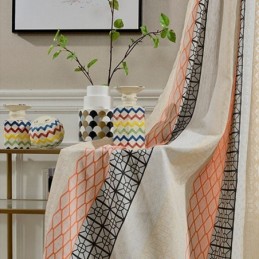 Tenda Oscurante In Cotone E Lino Nordico Su Misura, Jacquard Geometrico Per Soggiorno E Camera Da Letto