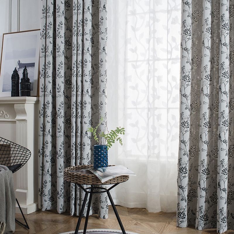 Tenda Oscurante In Lino Su Misura, Motivo Nordico Con Pianta Ricamata, Per Soggiorno, Camera Da Letto