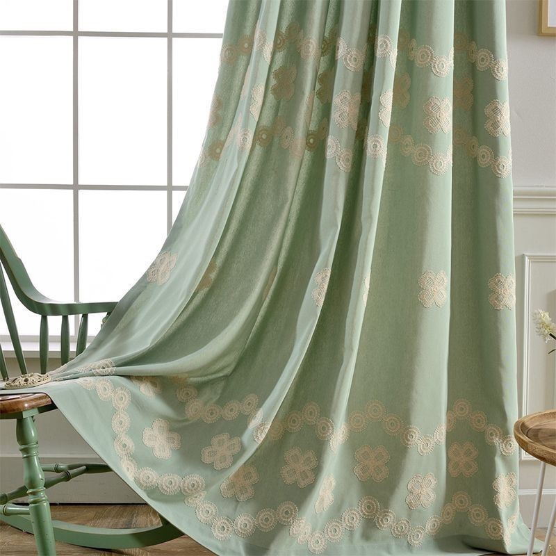 Tenda Oscurante In Cotone In Stile Nordico, Su Misura, Con Ricamo Floreale