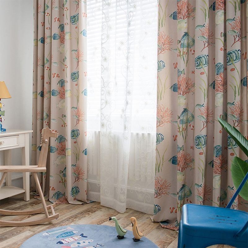 Tende Oscuranti In Cotone Per Bambini, Stile Mondo Sottomarino Stampato