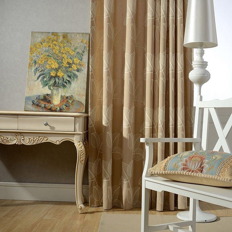 Tenda Oscurante In Cotone E Lino Su Misura, Con Motivo A Foglie Nordiche Ricamate, Per Soggiorno, Camera Da Letto