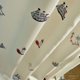 Tenda Oscurante In Cotone Per Bambini, Su Misura, Con Motivo A Vela E Faro Ricamato