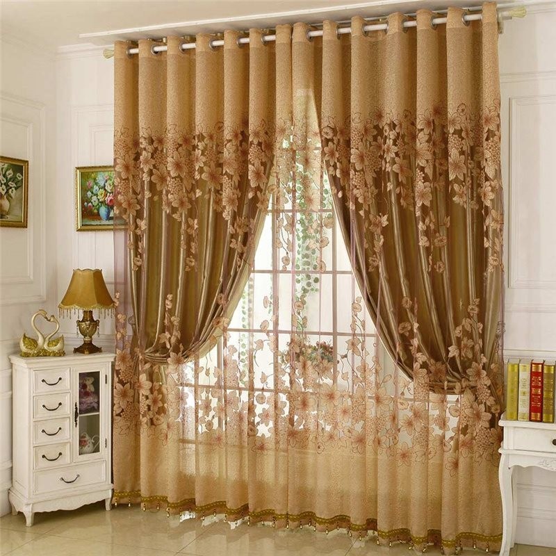Tenda Classica In Voile Su Misura, Pannello Per Tenda In Stile Country, Magnifico Ramo Di Fiori In Jacquard