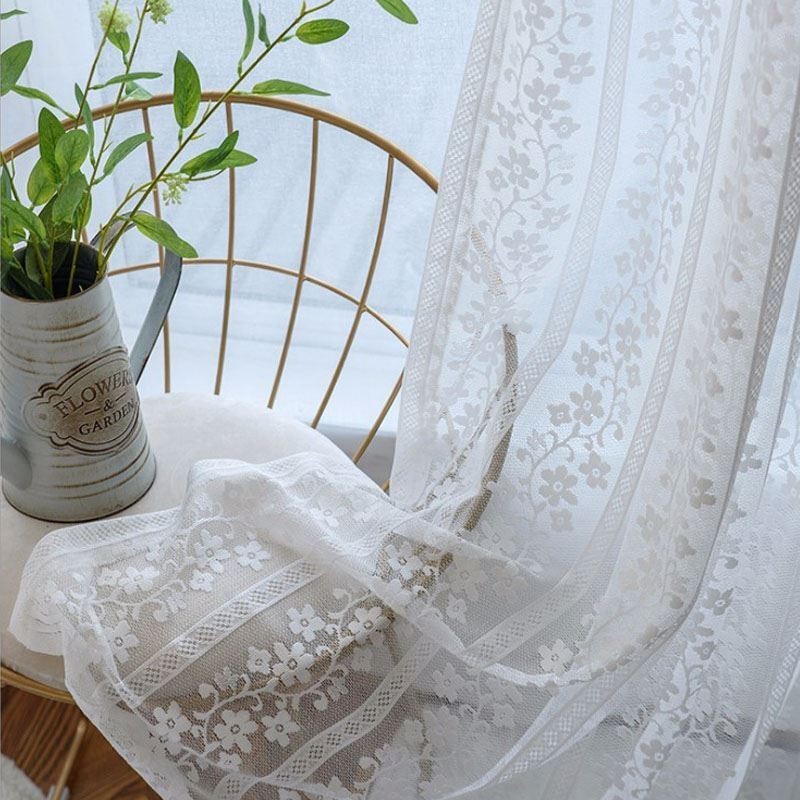 Tenda Trasparente In Voile Con Fiori In Pizzo Francese, Su Misura, Per Balcone, Soggiorno.