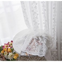 Tenda Trasparente In Voile Con Fiori In Pizzo Francese, Su Misura, Per Balcone, Soggiorno.
