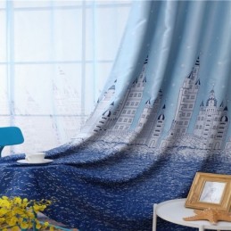 Tenda A Stampa Blu Con Motivo Castello, Su Misura, In Stile Nordico, Popolare, Per Camera Da Letto E Cameretta Dei Bambini.