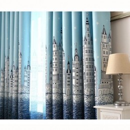 Tenda A Stampa Blu Con Motivo Castello, Su Misura, In Stile Nordico, Popolare, Per Camera Da Letto E Cameretta Dei Bambini.
