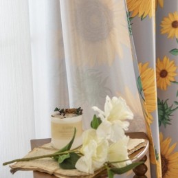 Tenda In Policotone Su Misura, Tende Semi-Oscuranti Stampate Con Girasoli Americani