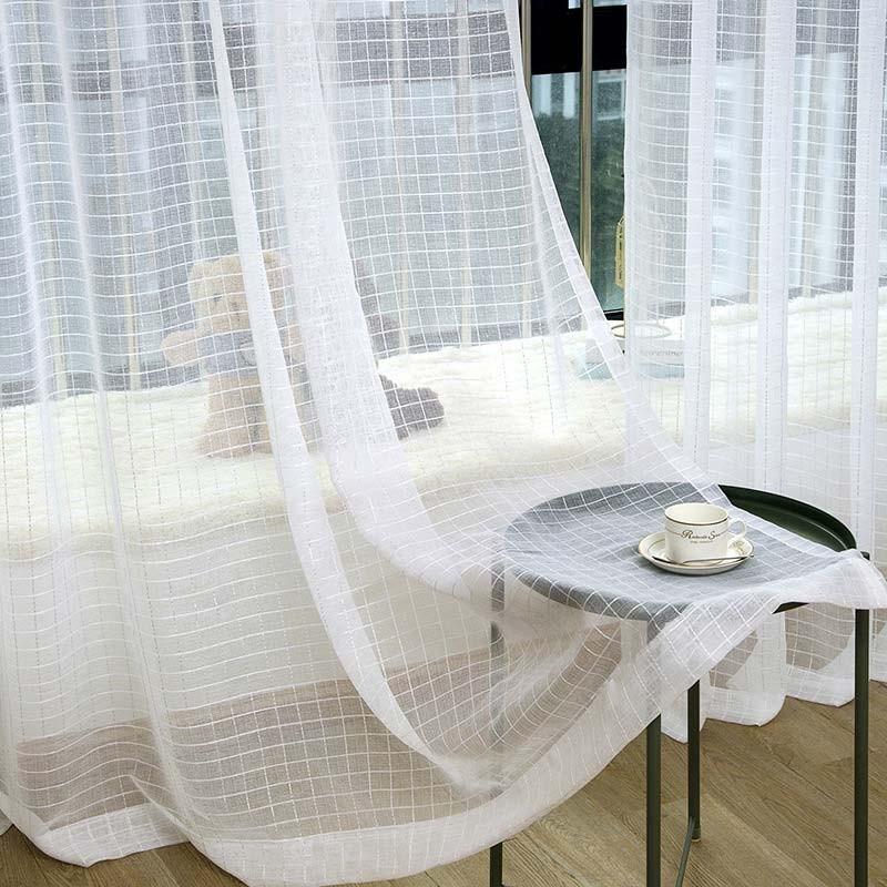 Tenda Trasparente Semplice Nordica Su Misura, Tessuto Jacquard A Quadri Bianchi Per Soggiorno E Camera Da Letto