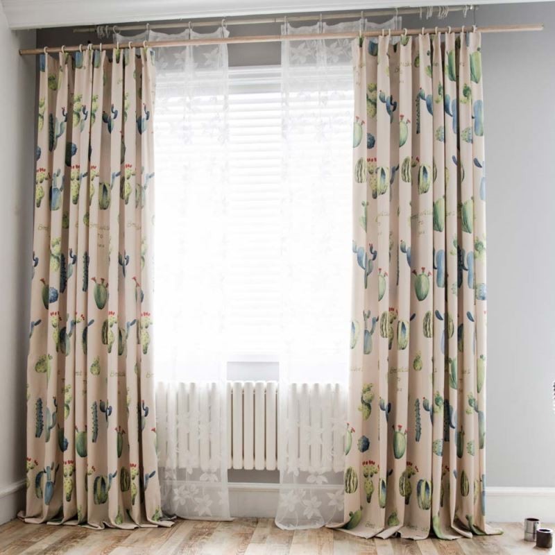 Tenda Stampata Con Cactus Creativo, Su Misura, Cromatica, Semi-Oscurante, Per Soggiorno, Camera Da Letto, Tessuto Per Bambini
