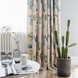Tenda Stampata Con Cactus Creativo, Su Misura, Cromatica, Semi-Oscurante, Per Soggiorno, Camera Da Letto, Tessuto Per Bambini
