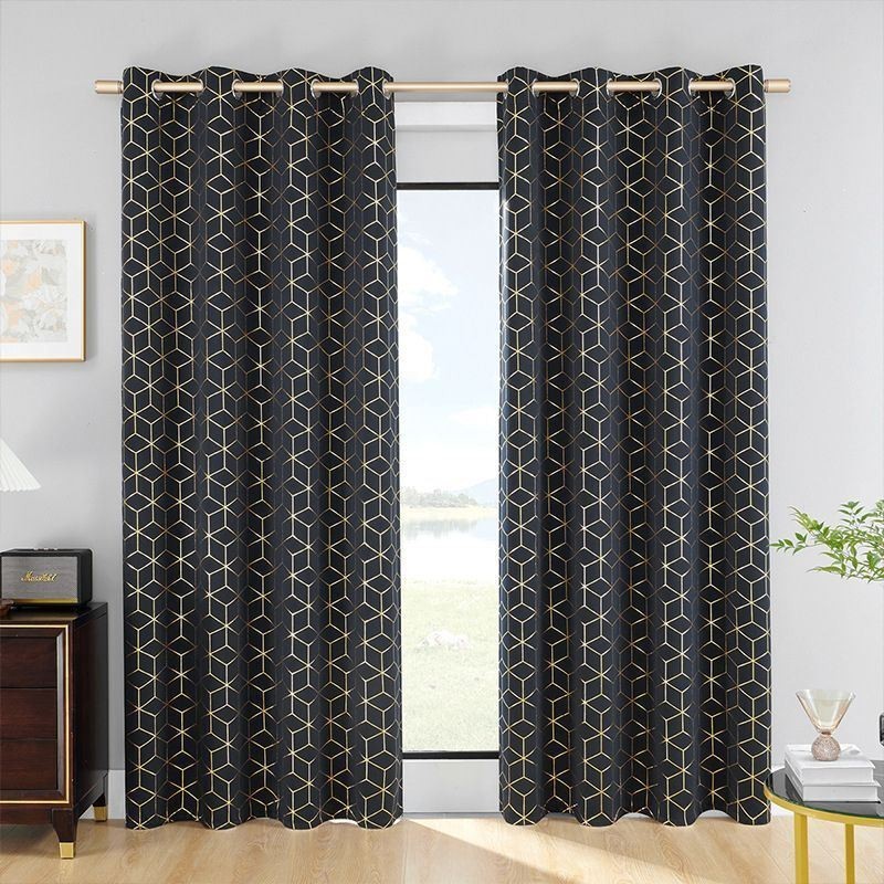 Tenda Oscurante Su Misura, Stile Nordico, Con Motivo Geometrico Bronzato, Per Soggiorno, Camera Da Letto