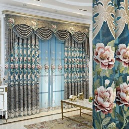 Tenda Di Lusso Europea Su Misura, Elegante Motivo Floreale Ricamato Per Soggiorno