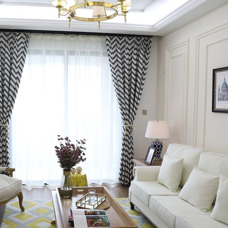 Tende Oscuranti Di Lusso In Jacquard A Righe Ondulate Per Il Soggiorno