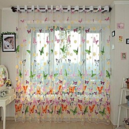Tenda Trasparente Romantica Rurale Su Misura, Stampa Di Farfalle Colorate, Tessuto Traspirante E Rispettoso Dell'Ambiente.