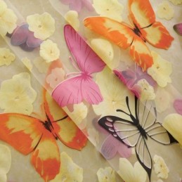 Tenda Trasparente Romantica Rurale Su Misura, Stampa Di Farfalle Colorate, Tessuto Traspirante E Rispettoso Dell'Ambiente.