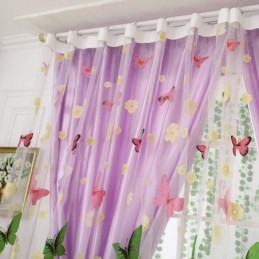 Tenda Trasparente Romantica Rurale Su Misura, Stampa Di Farfalle Colorate, Tessuto Traspirante E Rispettoso Dell'Ambiente.