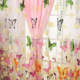 Tenda Trasparente Romantica Rurale Su Misura, Stampa Di Farfalle Colorate, Tessuto Traspirante E Rispettoso Dell'Ambiente.