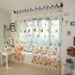 Tenda Trasparente Romantica Rurale Su Misura, Stampa Di Farfalle Colorate, Tessuto Traspirante E Rispettoso Dell'Ambiente.