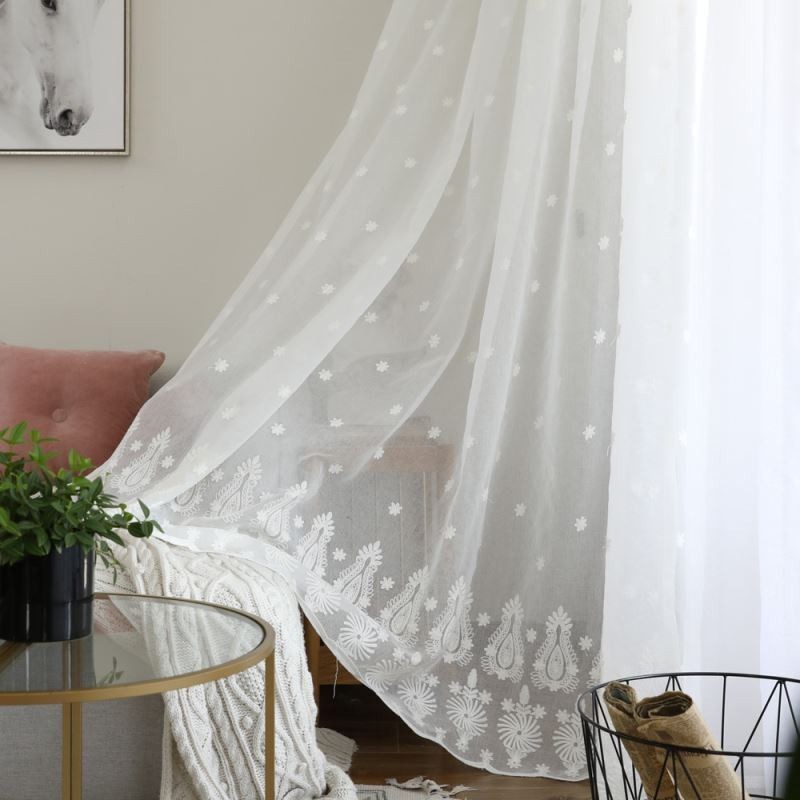 Tenda Trasparente Traspirante Su Misura, Tenda Bianca, Ricamo Coordinato, Soggiorno