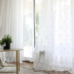 Tenda Trasparente Traspirante Su Misura, Tenda Bianca, Ricamo Coordinato, Soggiorno