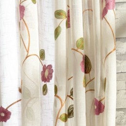 Tenda Moderna Minimalista In Voile Su Misura, Pannello Per Finestra In Lino, Con Ricamo A Foglia Rosa.