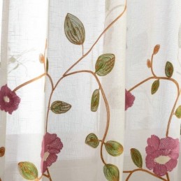 Tenda Moderna Minimalista In Voile Su Misura, Pannello Per Finestra In Lino, Con Ricamo A Foglia Rosa.