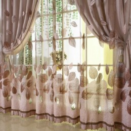 Tenda In Voile Minimalista Su Misura, Pannello Per Tenda, Motivo Foglie Rinfrescanti In Jacquard