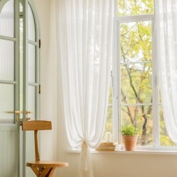 Tende Moderne Trasparenti Bianche A Foglia Di Tulle Per Soggiorno E Camera Da Letto