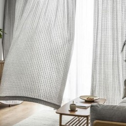Tenda In Tulle A Quadri Nordici Su Misura, In Maglia Ordita, Trasparente Per Soggiorno