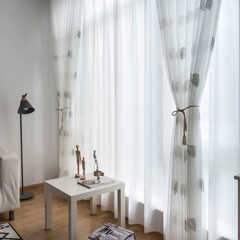 Tenda Trasparente Semplice Nordica Su Misura, Con Foglie Rurali, Tessuto Ricamato Bianco Per Camera Da Letto E Soggiorno