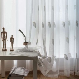 Tenda Trasparente Semplice Nordica Su Misura, Con Foglie Rurali, Tessuto Ricamato Bianco Per Camera Da Letto E Soggiorno