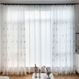 Tenda Trasparente Semplice Nordica Su Misura, Con Foglie Rurali, Tessuto Ricamato Bianco Per Camera Da Letto E Soggiorno