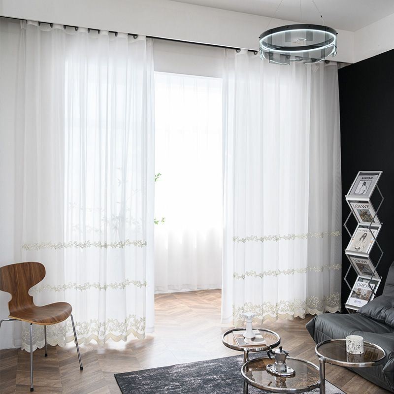 Tenda Trasparente Moderna E Minimalista Su Misura, Con Motivo A Pianta, In Tulle Ricamato, Per Soggiorno, Camera Da Letto
