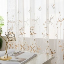 Moderna Tenda Decorativa Trasparente Su Misura, Tenda Con Pianta Ricamata In Tulle Per Camera Da Letto