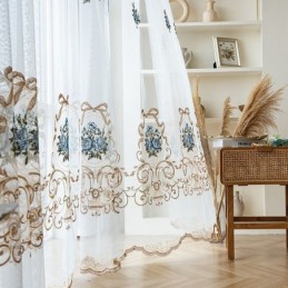 Tenda Trasparente Floreale Per Finestra, Su Misura, In Tulle Ricamato Per Soggiorno