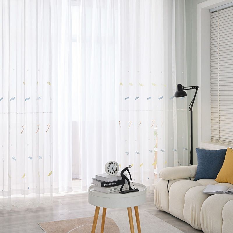 Tenda Decorativa Trasparente Su Misura, Tende In Tulle Ricamato Color Caramella Per Camera Da Letto