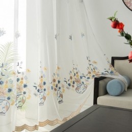 Tende In Tulle Trasparente Ricamate, Tende In Voile Floreale Su Misura Per Il Soggiorno