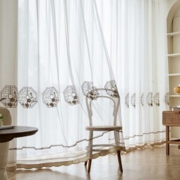 Tenda Trasparente Bianca Di Lusso Su Misura, In Tulle Ricamato Di Alta Qualità