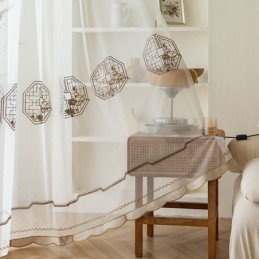 Tenda Trasparente Bianca Di Lusso Su Misura, In Tulle Ricamato Di Alta Qualità
