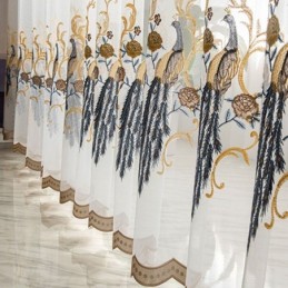 Tenda In Tulle Con Ricamo A Pavone, Su Misura, In Voile Trasparente Di Lusso Europeo, Per Soggiorno