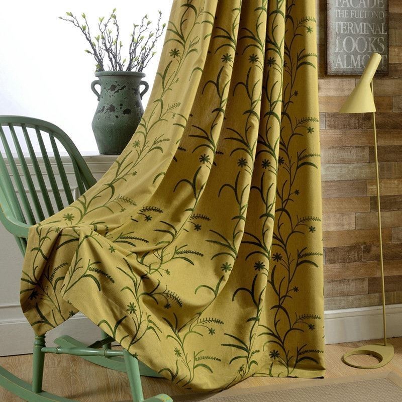 Tenda Oscurante In Cotone E Lino Su Misura, Tenda Gialla Oscurante Per Soggiorno E Camera Da Letto