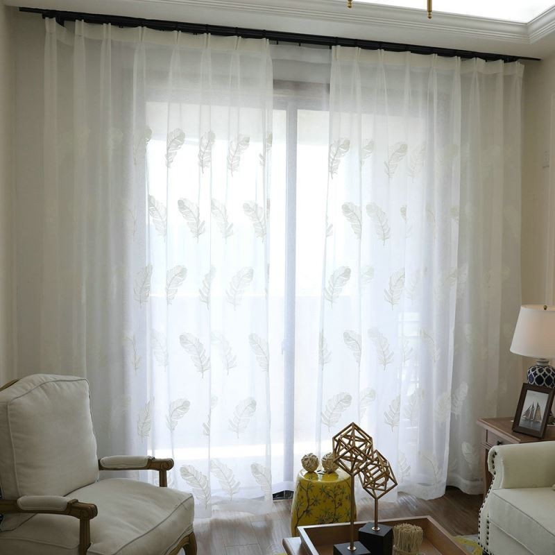 Tenda Trasparente Con Ricamo Di Piume, Su Misura, In Voile Minimalista, Per Soggiorno E Camera Da Letto