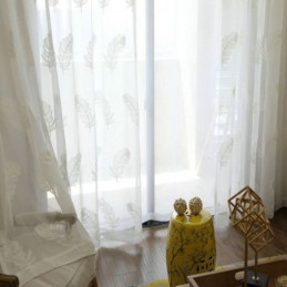 Tenda Trasparente Con Ricamo Di Piume, Su Misura, In Voile Minimalista, Per Soggiorno E Camera Da Letto