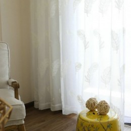 Tenda Trasparente Con Ricamo Di Piume, Su Misura, In Voile Minimalista, Per Soggiorno E Camera Da Letto