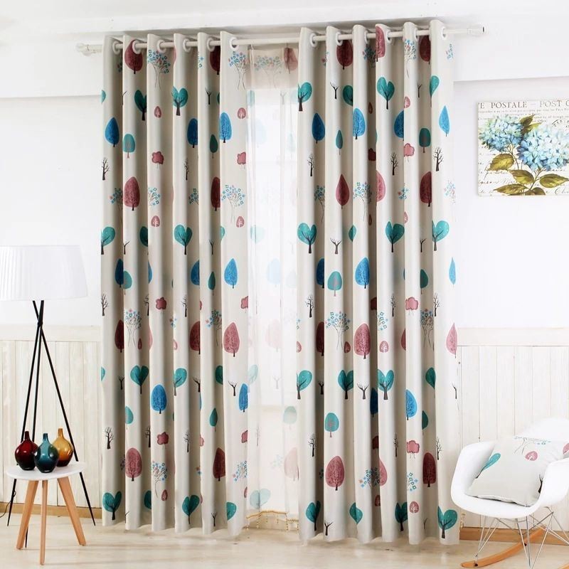 Tenda Per Cameretta Dei Bambini Con Simpatici Cartoni Animati, Realizzata Su Misura, Con Stampa Di Piccoli Alberi, Per L'Asilo.