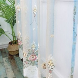 Tenda Trasparente Con Ricamo Floreale Su Misura, Elegante Tenda In Tulle Per Soggiorno